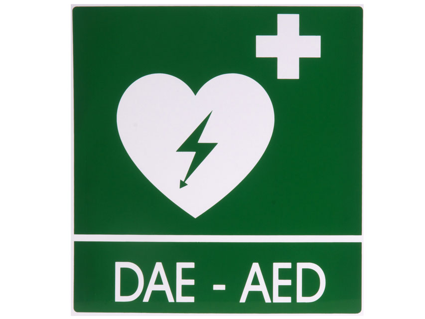 DAE-AED ALUMINIUM SIGN 29X36 CM FOR DEFIBRILLATORS