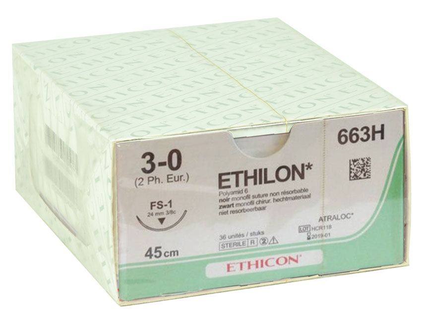ETHICON ETHILON MONOFILAMENTA ŠUVES.IZMĒRS 3/0, ADATA 24 MM