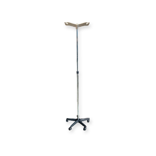 I.V.STAND ON 5 WHEELS TROLLEY - ALUMINIUM - 2 HOOKS