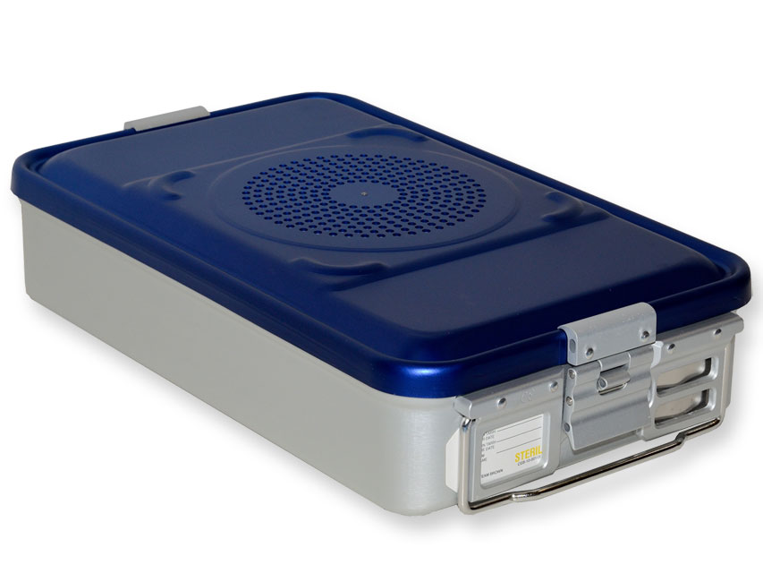 Konteineris ar filtru-vidējs h 100 mm-zils-ar perforāciju