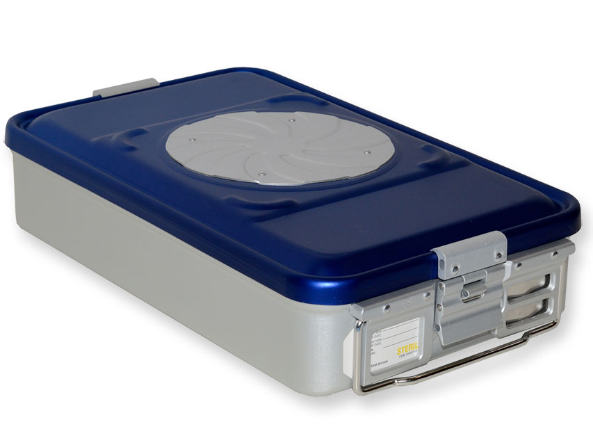 Konteineris ar vārstu-vidējs h 100 mm-zils-ar perforāciju