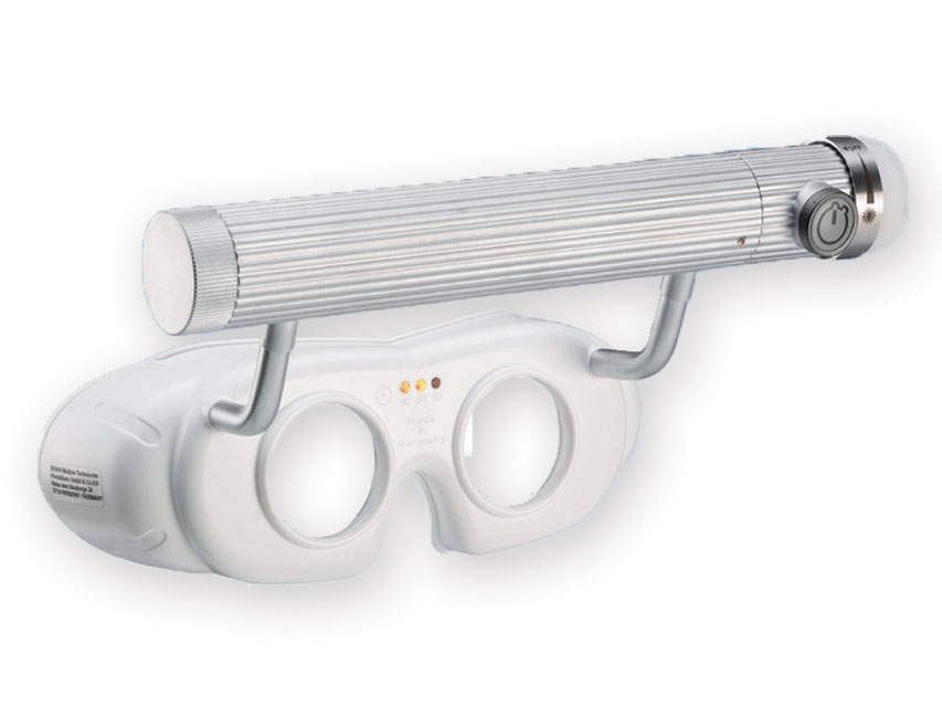 LED bateriju darbināmas brilles nistagmam.Baltas