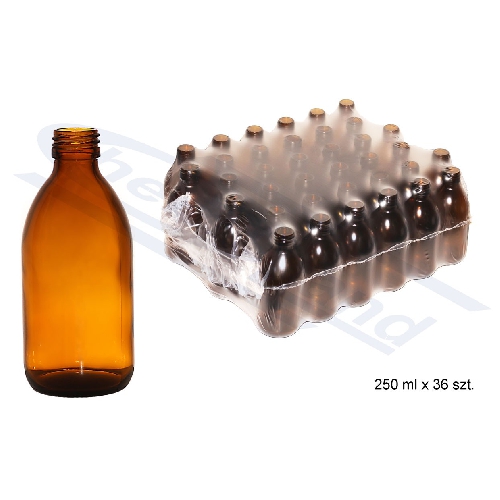 Pudeles stikls Amber 250ml, ar vāciņu 1gab (kastē 60gab)