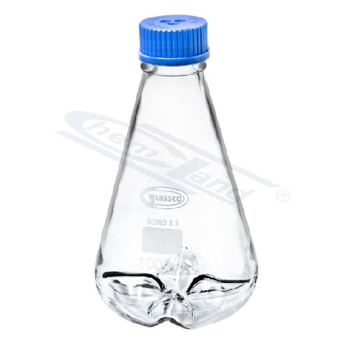 Koniskā stikla kolba 500 ml ar iedaļām, ar skrūvējamu plastmasas vāciņu