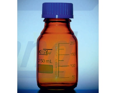 Pudele oranža ar vāciņu un šauru kakliņu. 50ml. nātrija-kalcija-silikāta stikls 1 gab.