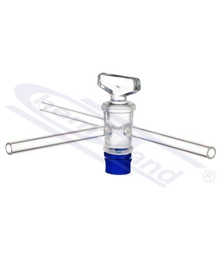 Stopkrāns stikla trīsceļu T tipa 4 mm diametra caurums