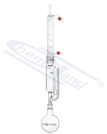 aparāts Soksleta komplekts, 0100ml 45/40 29/32 kondensators ar iekšējo spuldzīti, kolbas vāciņš. 250ml