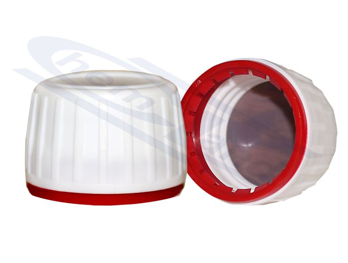 Aizskrūvējams vāciņš farmācijas pudelēm ar sarkanu pašblīvējošu gredzenu, putuplasta oderējumu EPE200 plus 1xPTFE