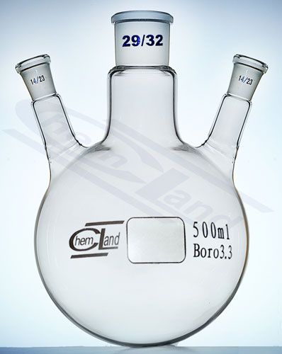 kolba ar apaļu dibenu 3 kakliņi leņķī 01000ml 29/14/14 29/14/14