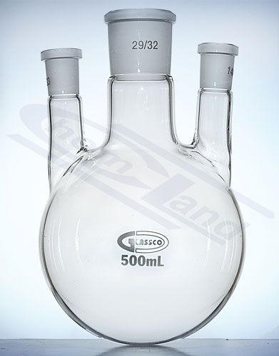 kolba ar apaļu dibenu, 3 taisniem kakliņiem 0500ml 29/32 un 14/23 G