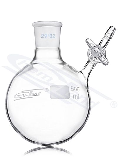 Schlenk 500 ml kolba ar apaļu dibenu, slīpēta, 29/32, ar stikla krānu CHEMLAND