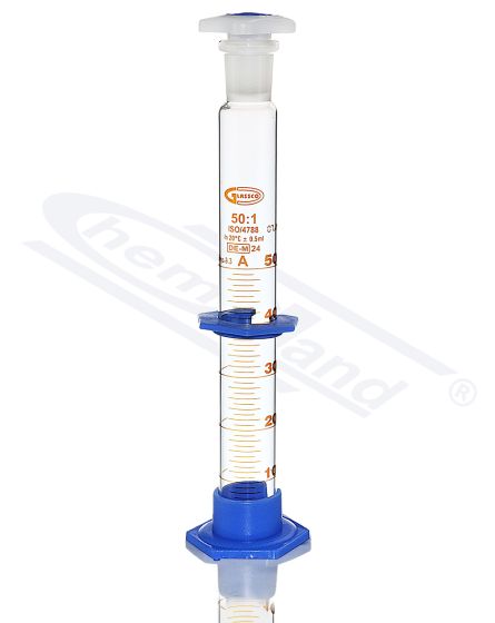 Cilindrs ar PP aizbāzni, PP kājiņa, Kl A SERTIFIKĀTS 0050ml, GLASSCO brūna skala