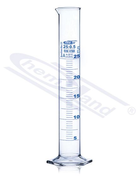 CHEMLAND NEW LINE A CLASS mērcilindrs. ZILS SERTIFIKĀTS 0250ml st.stikls