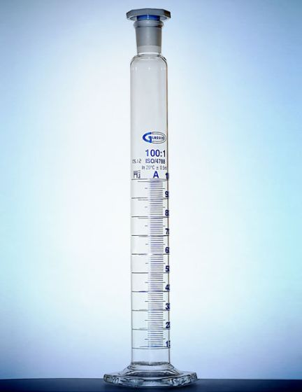 cilindrs ar aizbāzni PP A klases partijas sertifikāts 0050ml GLASSCO